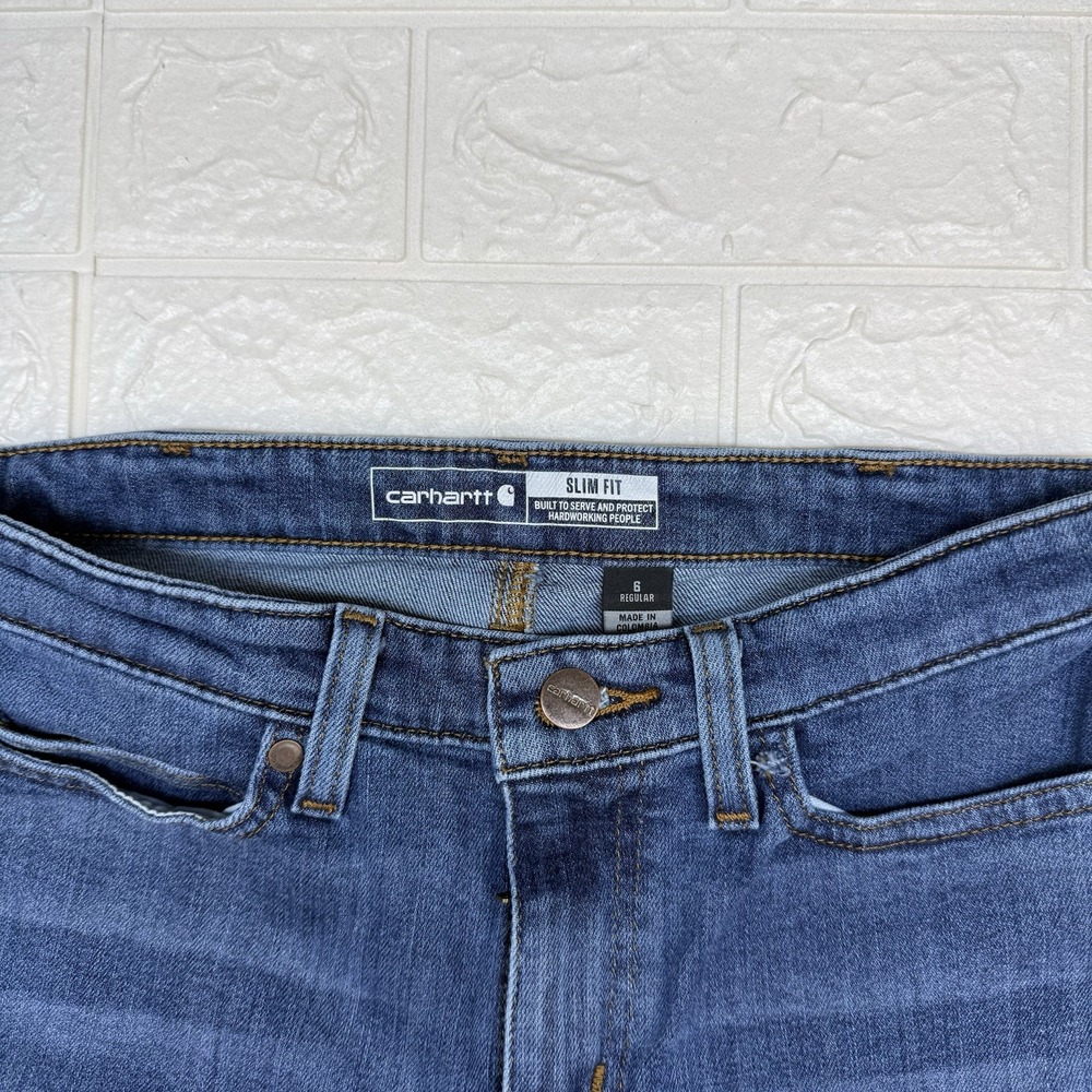 Carhartt Women Size 6 Regular Rugged Flex Slim Fit Straight Jeans Blue Bd4976-w